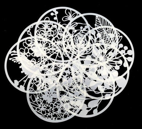 8pcs Mix Flower Stencils Round Shape Hollow Out Painting Stencils Drawing Templates...