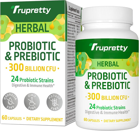 Probiotics for Women Men- 300 Billion CFU, 24 Strains Probiotics+15 Organic Herbs Prebiotics Blend, Pre and Probiotics, Probiotics for Digestive H...