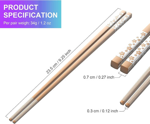 Metal Chopsticks Reusable 5 Pairs Multicolor Stainless Steel Chopsticks Dishwasher Safe Square Lightweight Non-Slip Chop Sticks Present Set...