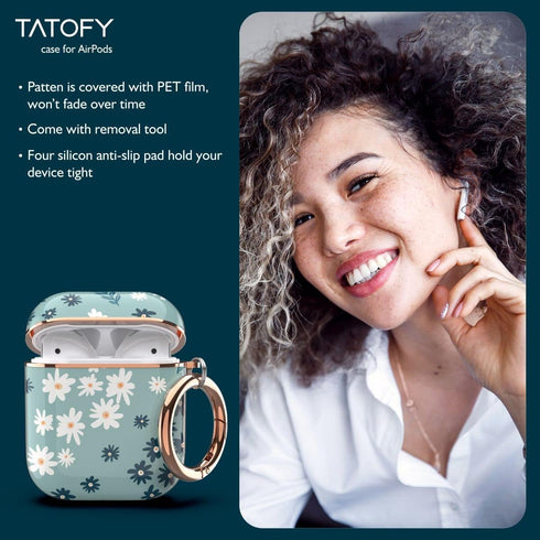 TATOFY Case Cover for AirPods 1&2, Stylish AirPods Case for Women Girls, Flower Patterns Protective Hard Case with Clip (Cyan)...