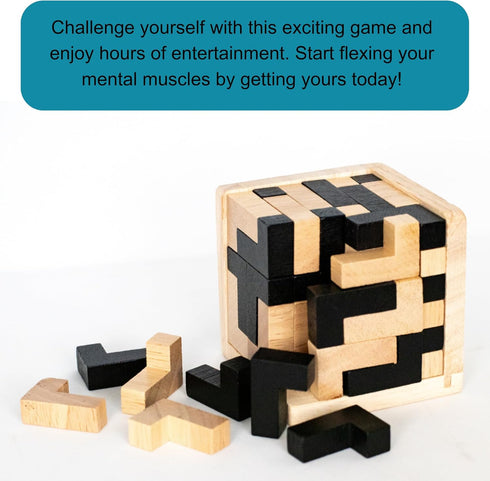 Wooden Brain Teaser Puzzle Cube: Cool Office Gadgets for Desk, Block Puzzles & Cube Puzzle for Adults and Teens | Educational Toy | 54 L-Shaped Pi...