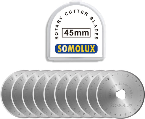 SOMOLUX Rotary Cutter Blades 45mm 10 Pack Refill Fits OLFA,DAFA,Truecut Replacement, Quilting Scrapbooking Sewing Arts Crafts,Sharp and Durable...