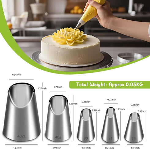 Suuker Rose Flower Piping Tips Set, Stainless Steel Chrysanthemum Nozzles, Crinkle Cream Laminating Nozzle Cupcake Pastry Tool For Decorating Cake...