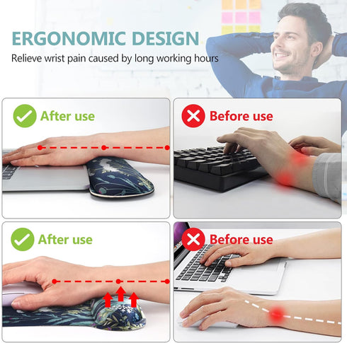 AIMSA Ergonomic Keyboard Wrist Rest and Mouse Pad with Wrist Support Set, Memory Foam Non-Slip Rubber Base, for Home, Office, Easy Typing, Pain Re...