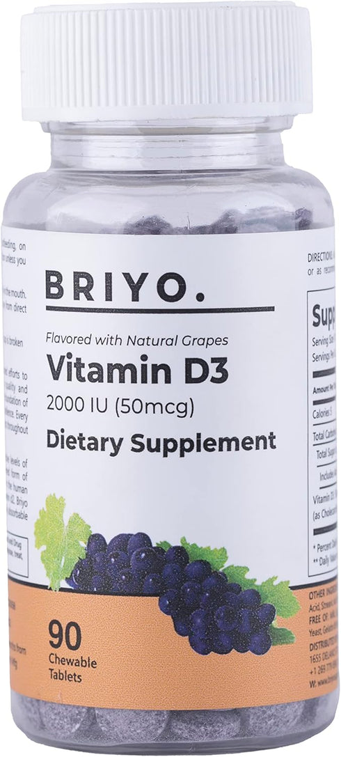 Vitamin d3 chewable Tablet - 2000 IU (50 mcg Per Serving) - Delicious Natural Grape Flavor, 90 Count...