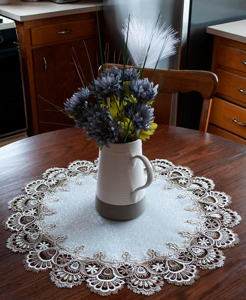 Cocoa, Earth Tones Jacquard Peacock Tail Lace Doily, Placemat, Table Centerpiece, Table Topper (23 Inch Round)...