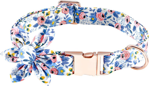 Dog Collar with Flower, Cute Floral Dog Collar for Small Medium Large Girl Female Puppy Pet with Adjustable Safety Metal Buckle and D Ring...