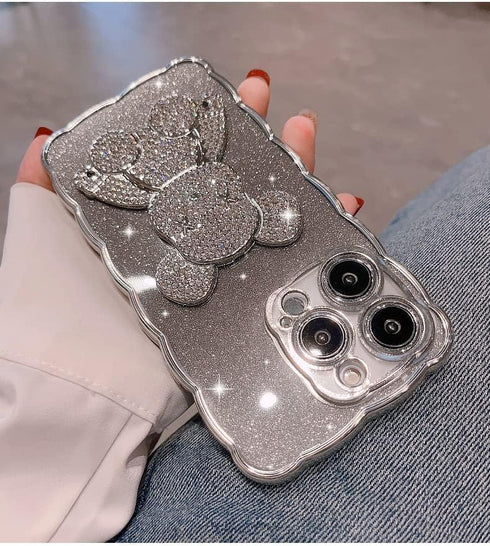 Compatible with iPhone 15 Pro Max Cute Case, Sparkle Diamond Rhinestone Design Bear with Separated Glitter Paper, Luxury Shiny Bling Soft Shockpro...