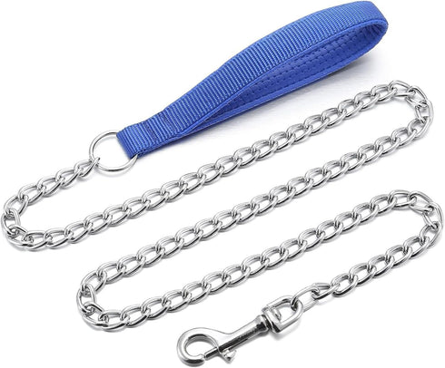Chain Leash Metal Dog Leash Chrome Plated with Soft Padded Handle for Medium Dogs.(M, Blue Handle)...