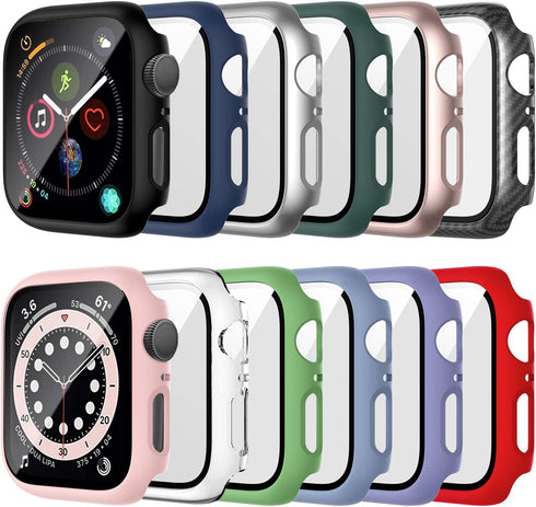 Haojavo 12 Pack Case with Tempered Glass Screen Protector Compatible for Apple Watch 44mm SE (2nd Gen) Series 6 5 4 SE, Full Hard PC Scratch Resis...