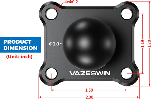 2 PCS 1" Ball Mount with Aluminum Alloy Square Plate, Universal Electronic Device Mounting Base with AMPS Holes for Garmin, Lowrance, Humminbird, ...