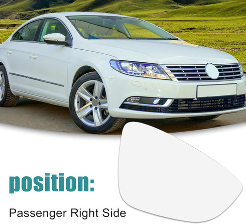 ACROPIX Car Rearview Mirror Passenger Right Side Heated Mirror Glass Replacement Fit for Volkswagen CC with Backing Plate - Pack of 1 White Glass...