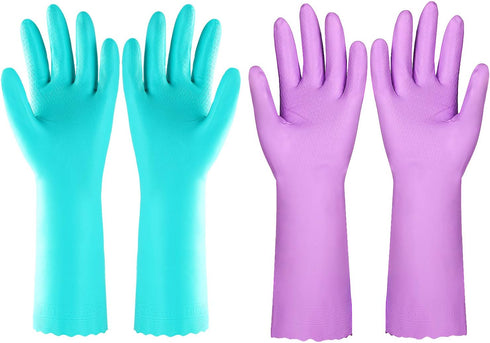 Elgood Reusable Dishwashing Cleaning Gloves with Latex free, Cotton lining,Kitchen Gloves 2 Pairs,Purple+blue Medium...