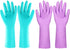 Elgood Reusable Dishwashing Cleaning Gloves with Latex free, Cotton lining,Kitchen Gloves 2 Pairs,Purple+blue Medium...
