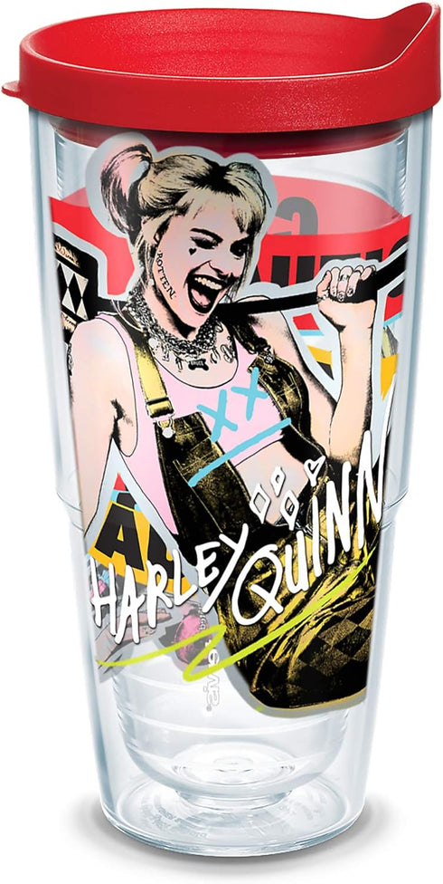 Tervis 1345089 Warner Brothers - Birds of Prey Harley Quinn Insulated Tumbler with Wrap and Red Lid, 24oz, Clear...