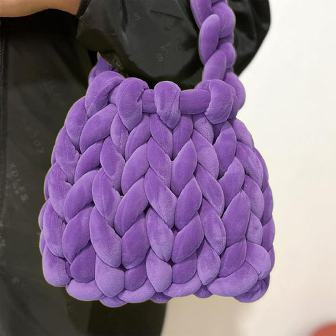 Super Soft Velvet Bulky Tube Yarn for Hand Knitting Blanket for Braided Knot, Giant Arm Knitting Yarn for Knitting Throw Rugs Pillow(Violet 0.55lb...