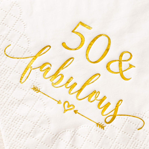 Crisky 50 and Fabulous Cocktail Napkins Gold for Women 50th Birthday Decorations, 50th Birthday Bevergae Dessert Table Supplies, 50Pcs, 3-Ply...