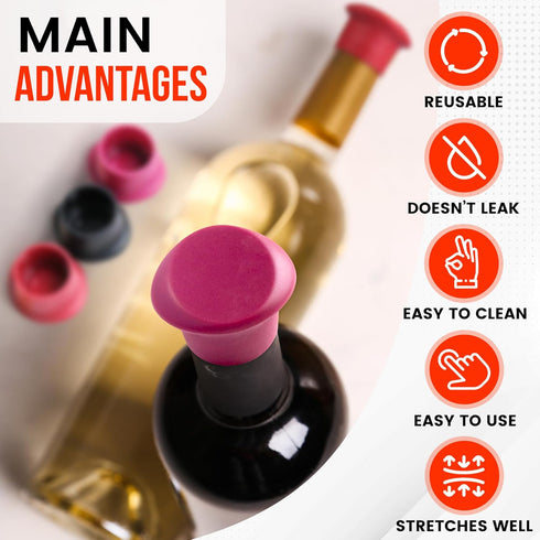 Wine Bottle Stopper (7 Pack, Assorted) - Champagne Stoppers for Bottles Wine Corks for Wine Bottles Cute Wine Stopper Silicone Bottle Covers - Reu...