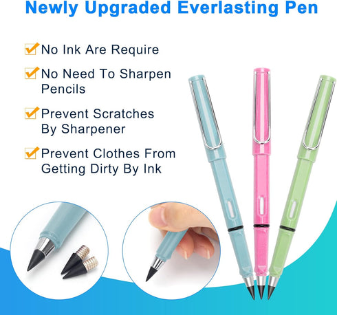 3+8Pcs Everlasting Pencil, Everlasting Pencil Replaceable Head Infinite Pencil Inkless Pen Everlasting Reusable Unlimited Writing Pencils With 8Pc...
