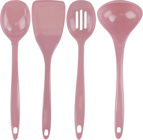 Reston Lloyd 100% Melamine Kitchen Utensil Set, Non Scratching Ladle, Spoon, Slotted Spoon & Spatula, Easy To Hold, Set of 4, Pink...