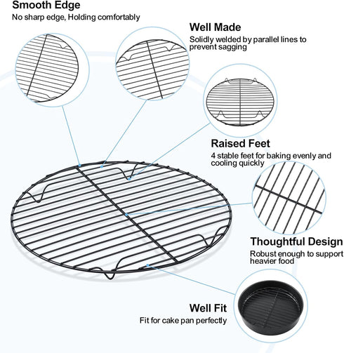 TeamFar 10.5 Inch Non-Stick Cooling Rack, Round Coated Stainless Steel Cooking Wire Rack Set of 2, for Baking/Roasting/Steaming/Cooling, Healthy &...