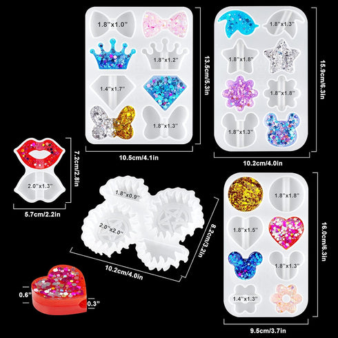NiArt 8mm Straw Topper Epoxy Resin DIY Casting Silicone Mold Kit, 5 Molds with 14 Shapes Lip/Gear/Heart/Star/Crown/Diamond/Butterfly/Sunflower/Bir...