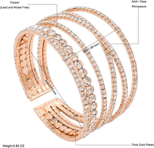 Bling Multilayer Chunky Twist Crystal Rhinestone Adjustable Cuff Bracelet Bangle for Women Wedding Formal Prom Jewelry Costume...