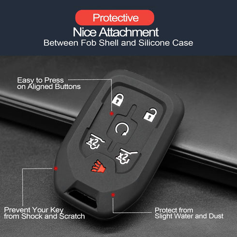 2pcs Compatible with Chevy Chevrolet Suburban Tahoe Suburban 3500 HD Terrain Yukon XL 1500 Black Key Fob Cover Case Key Chain Protector Keyless Re...