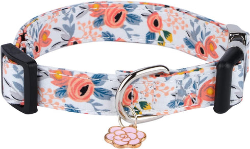 Cotton Dog Collar for Small Medium Large Dogs,Girl Dog Collar with Quick-Release Buckle,Flowers Soft Adjustable Pet Collar (Medium, Orange Rose)...