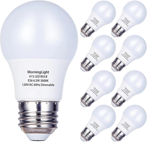 8 Pack A15 LED Bulbs 60W Equivalent, 3000K Soft White, 6.5W Dimmable LED Light Bulb, A15 LED Appliance Light Bulb 6.5W for Ceiling Fan, Home Light...