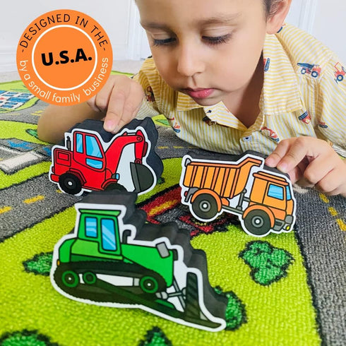 Magnetic Dry Erase Eraser for Whiteboard - 3 Pack Cute Design Construction Truck Set - Excavator, Dump Truck and Bulldozer - For Kids and Classroo...