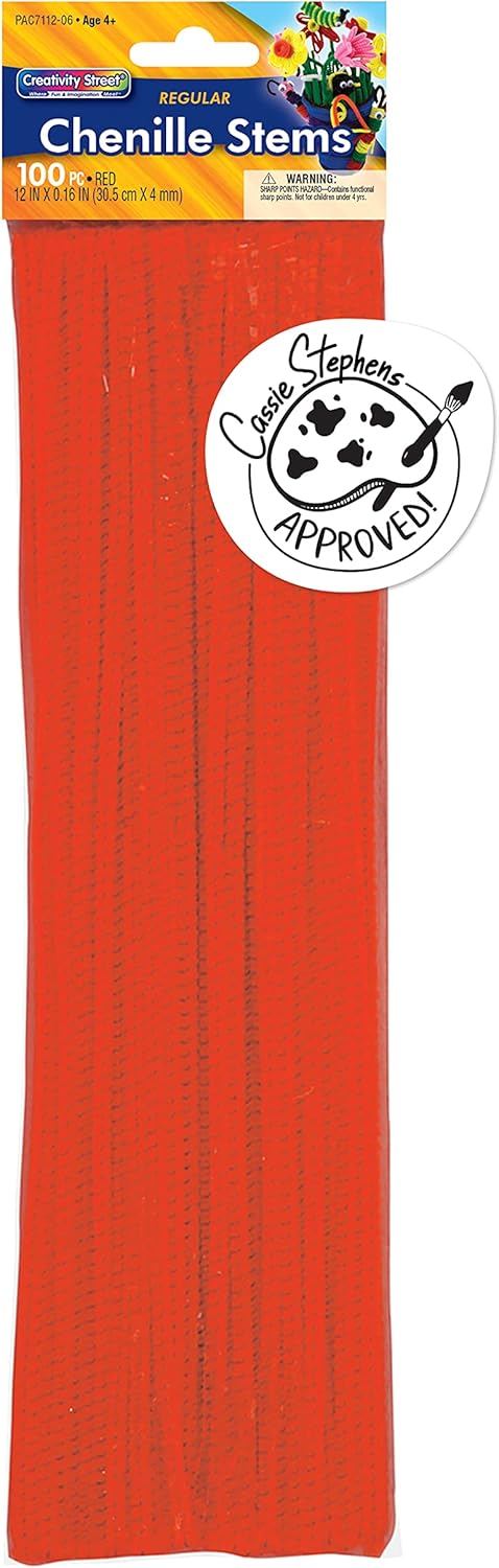 Creativity Street Chenille Stems/Pipe Cleaners 12 Inch x 4mm 100-Piece, Red...