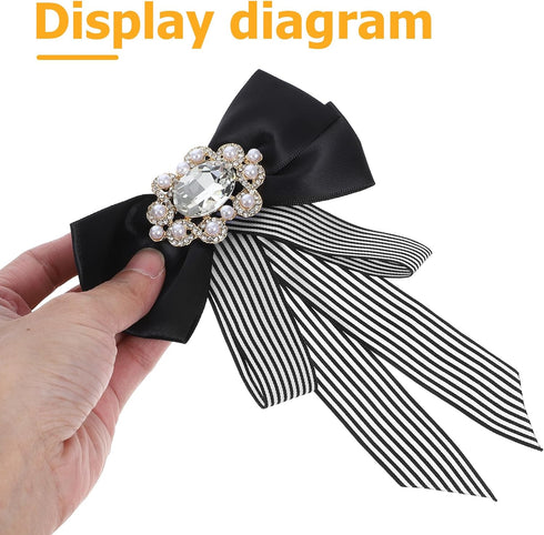 ABOOFAN Big Bow Tie Ribbon Brooch Rhinestone Crystal Ladies Girl Bowknot Bow Tie Suit Shirt Tie Pins Necktie Jabot Collar for Women Uniform (Black...