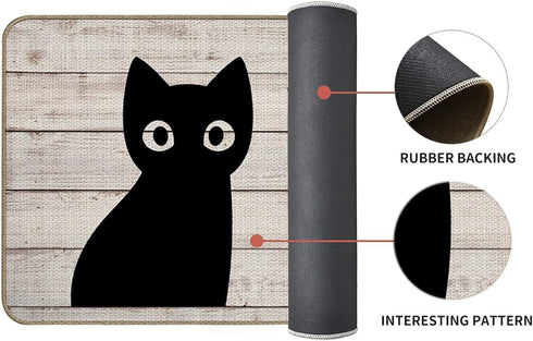 Black Cat and Skeleton Black Cat Door Mat Quirky Cool Checkered Doormat Welcome Mat Housewarming Gift New Home Closing Gift Front Door Mat for Hom...
