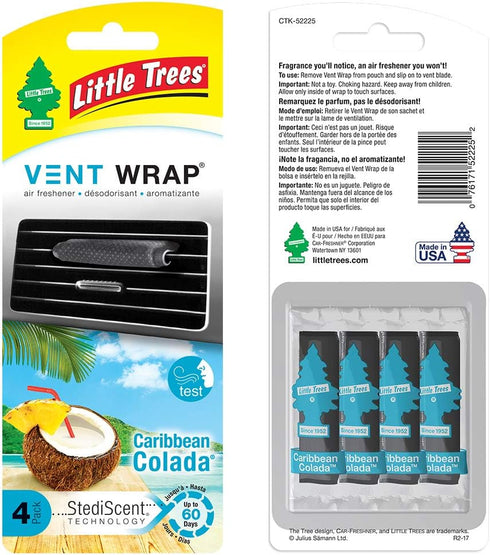 LITTLE TREES Car Air Freshener Vent Wrap Provides Long-Lasting Scent, Invisibly Fresh. Caribbean Colada, 16 count, 4-Packs...