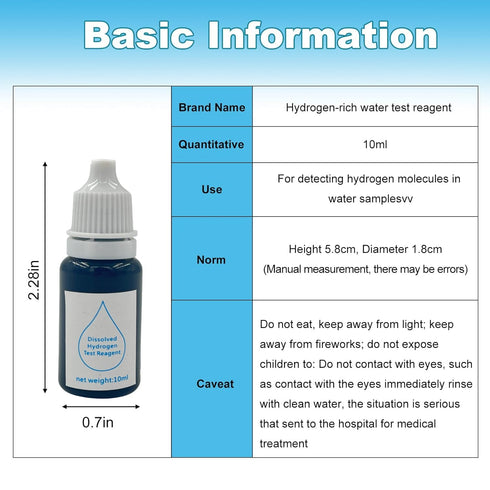 Dissolved Hydrogen Test Reagent Measuring Molecular Hydrogen Concentration in Water Blue Drops for Hydrogen Water Generator Bottle Hydrogen Machin...