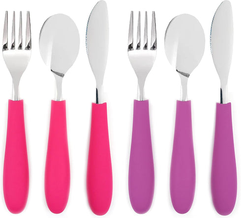 Elk and Friends Kids Silverware with Silicone Handle | Childrens Safe Flatware | Kids Utensils | Spoon + Fork + Knife set | 4 years+ | 6 Pieces...