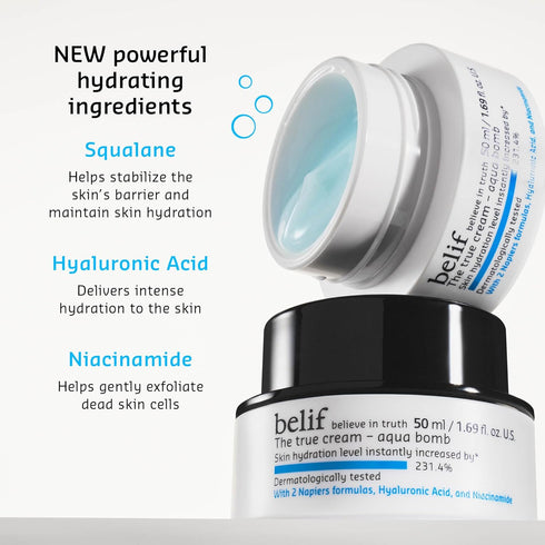 belif The True Cream Aqua Bomb | New & Improved | Hydration in 10 Seconds | Hyaluronic Acid, Niacinamide | Lightweight Hydrating Daily Moisturizer...