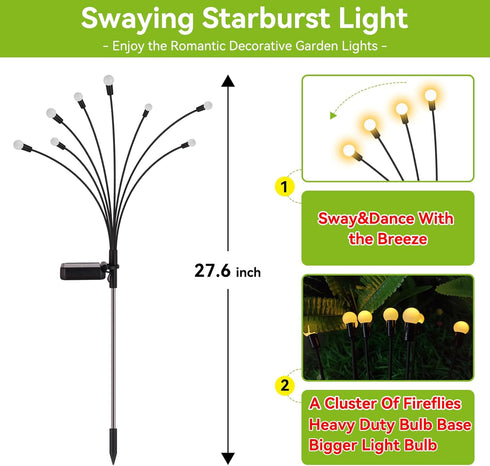 Solar Garden Lights Outdoor Waterproof, 2 Pack 16 LED Decorative Solar Swaying Lights, Solar Firefly Lights Outdoor Garden Decor Lights for Patio,...