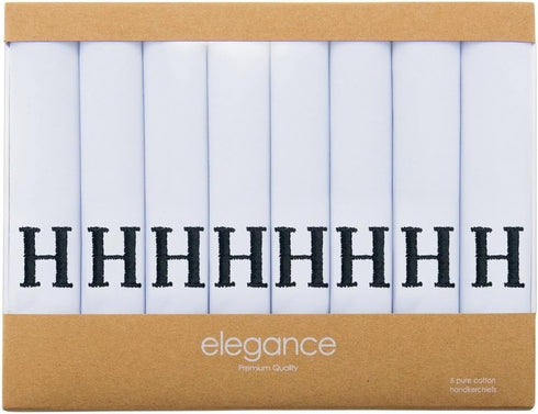 Retreez 8 Pc Pure Cotton Initial Monogrammed Men's Handkerchiefs Hanky Gift Set...