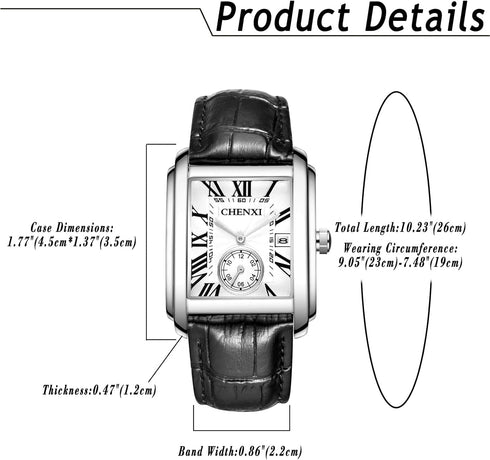 Avaner Men's Square Watches Vintage Leather Analog Quartz Dress Wristwatch with Calendar...