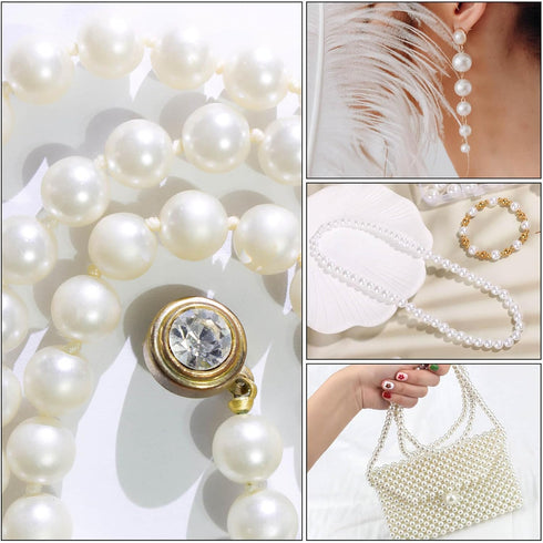 ROADPLUM 1947 Pcs Pearl Beads for Jewelry Making, White and Gold Beads for Crafts with Holes, Gold Filled Beads for Bracelets Making Kit, Multi-Si...