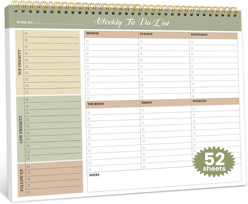 Weekly To Do List Notepad with 52 Undated Sheets?8.5"×11"?- Undated Weekly Planner Notepad for Office Desk Accessories and Supplies - Forest Shade...