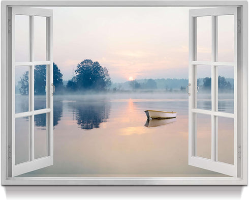 artopia Lake Mountain Wall Art - Canvas Picture of Sunrise and Sunset, Ideal Home House Bedroom Decor, 16x12 inches...