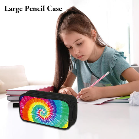 Double Layer Pencil Case with Handle Large Pencil Bag Cute Print Pencil Pouch for Boys Girls (Rainbow)...