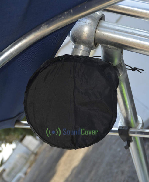 Marine Wakeboard Tower Speaker Covers for 8” Round Speakers – 210T Polyester with Silver UV Coating – Water-Resistant, Double-Stitched with Drawco...