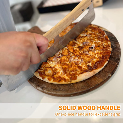 ALLTOP Pizza Cutter Rocker - High Performance Stainless Steel Slicer Blade with One-Piece Wooden Handle - Efficient and Durable Pizza Accessory - ...