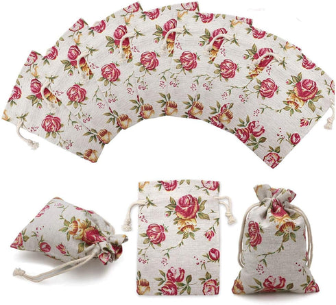 24 Pack Rose Double Drawstring Burlap Bags Gift Burlap Favor Bag Reusable Linen Bags Jewelry Pouches Sacks for Wedding Party, 5.5"x 4", Presents F...