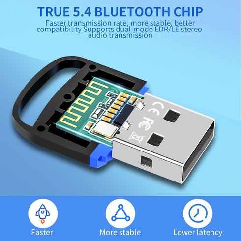 USB Bluetooth 5.4 Adapter for PC 2024, Plug and Play Bluetooth Dongle Receiver with BR+EDR+BLE+LMP13.X, Long Range Support Windows 11/10/8.1 for D...