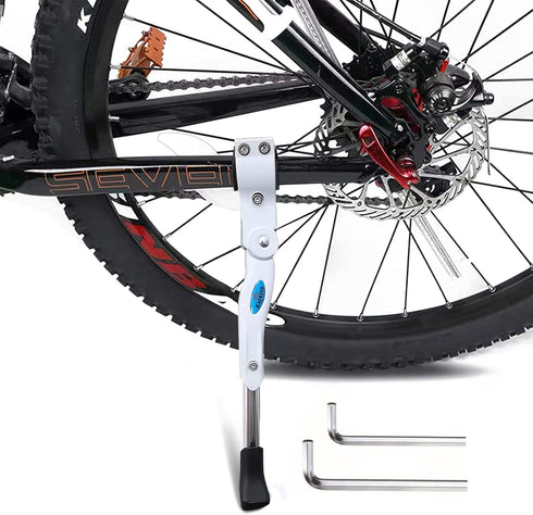 Bike Kickstand Kids- White Adjustable Rear Side Bicycle Aluminum Alloy Stand Kickstand Fit for 18" 20" Bike Kick Stand for Mountain Bike Road Bicy...